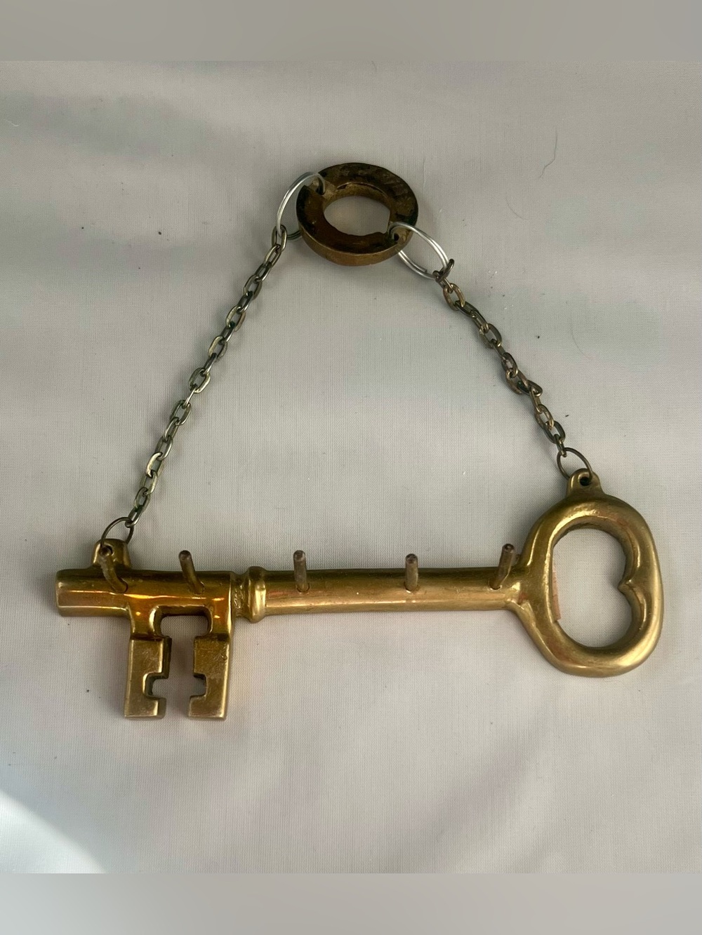 VTG Solid Brass Oversized Key-Shaped Wall Hanging 5 Hooks Keys Holder 6” MCM
